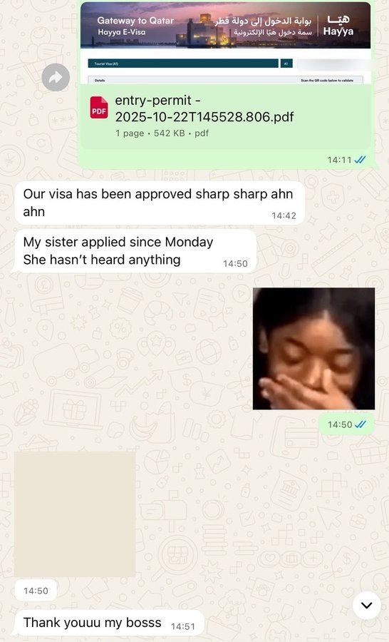 Client message about Qatar visa approval